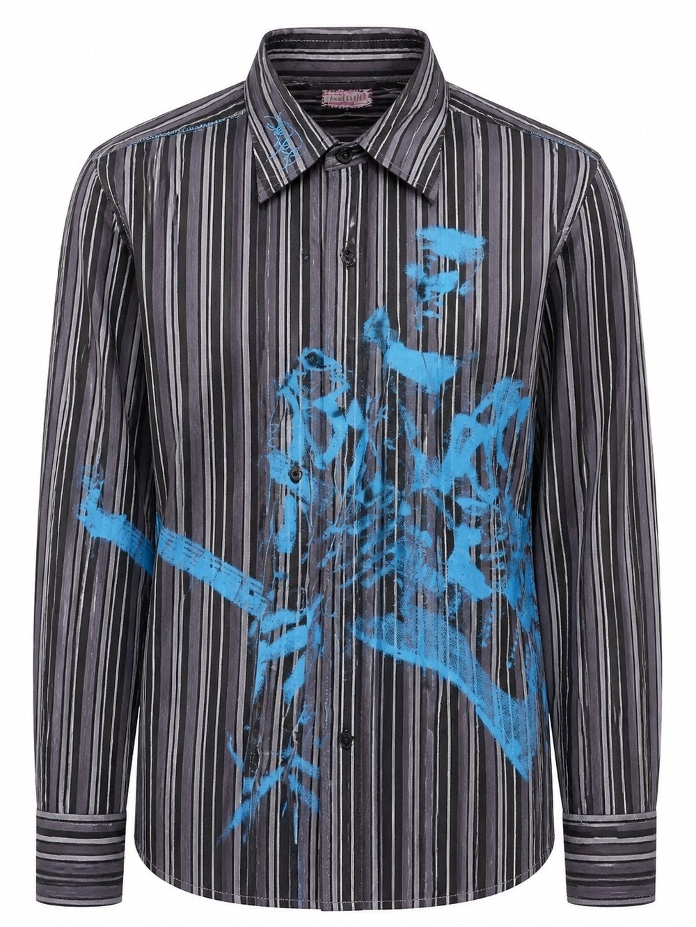 VTG Rare Jimi Hendrix Men  Black & Gray Striped ButtonDown Shirt Blue Graphic XL